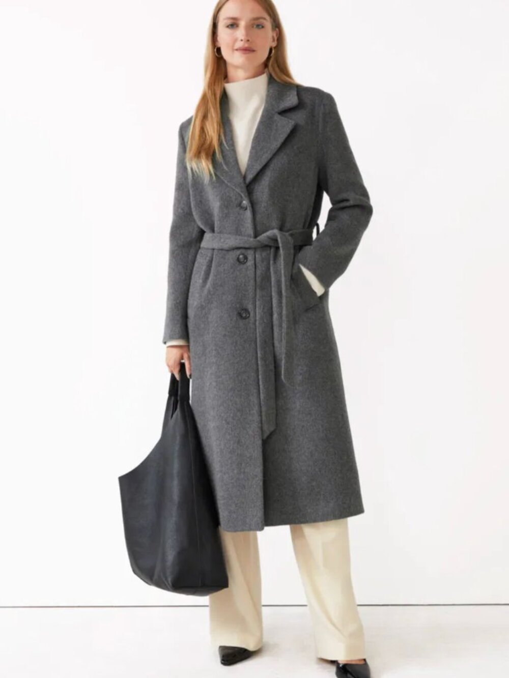 & OTHER STORIES Relaxed Alpaca Blend Coat Wool Belted Trench Long Gray $249.00